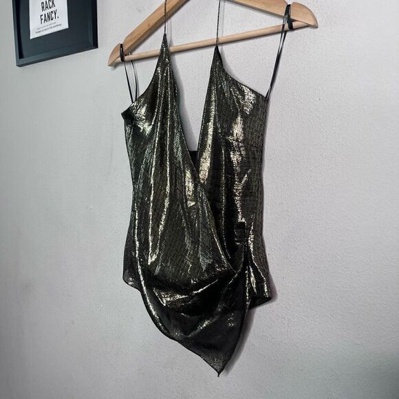 CUSHNIE Blouse Metallic Cowl Neck Open Back Halter Top Silk Lurex in Gold Size 2 - Picture 4 of 10